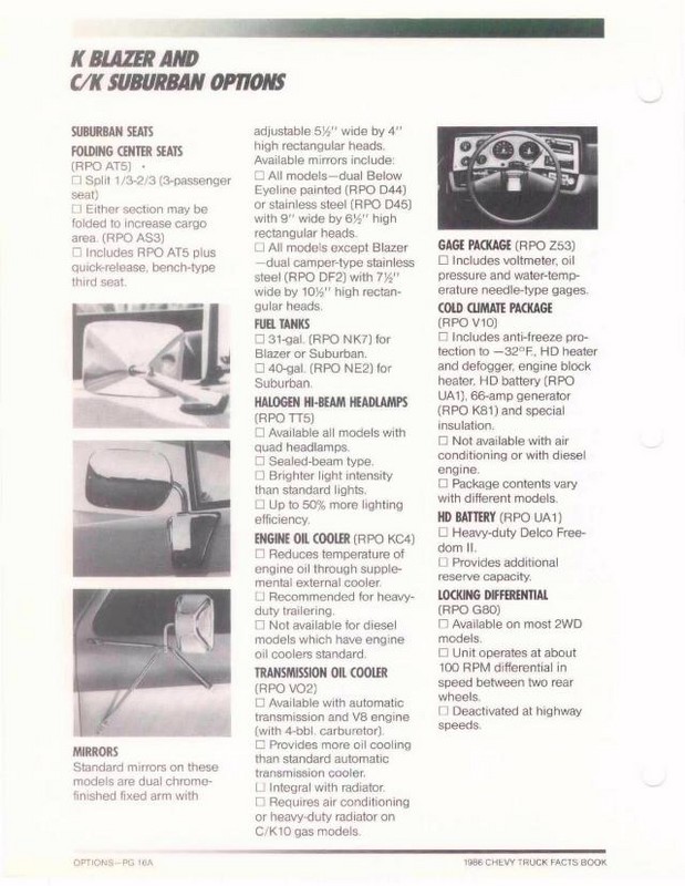 1986 Chevrolet Truck Facts Brochure Page 122